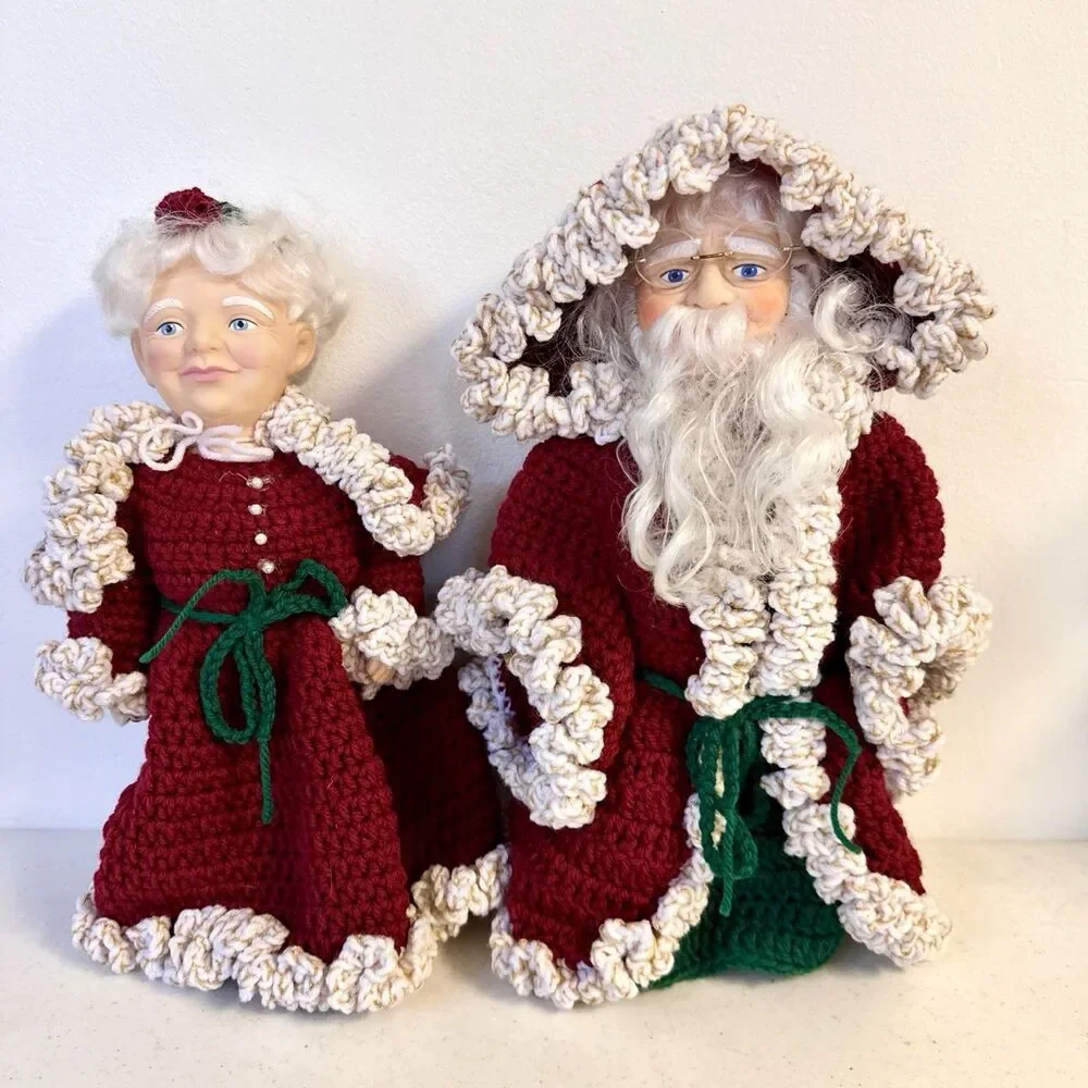 Set Of Santa Mr And Mrs.‎ Claus Standing Christmas Doll Decorations Crochet